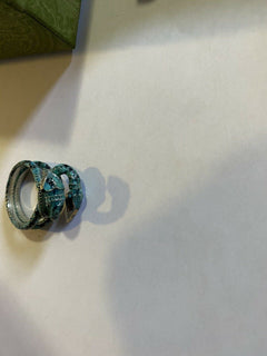New Authentic GUCCI Silver Snake Ring Green Size 9 US ( 20 ) Italy
