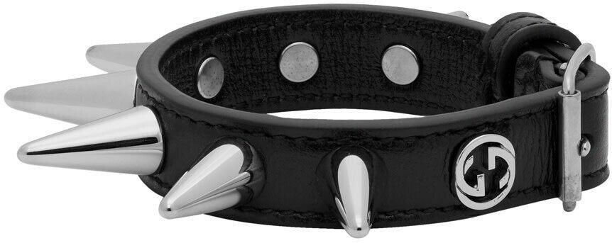 Neu mit Etikett: Gucci-Lederarmband mit Nietenmotiv in Schwarz – Spike