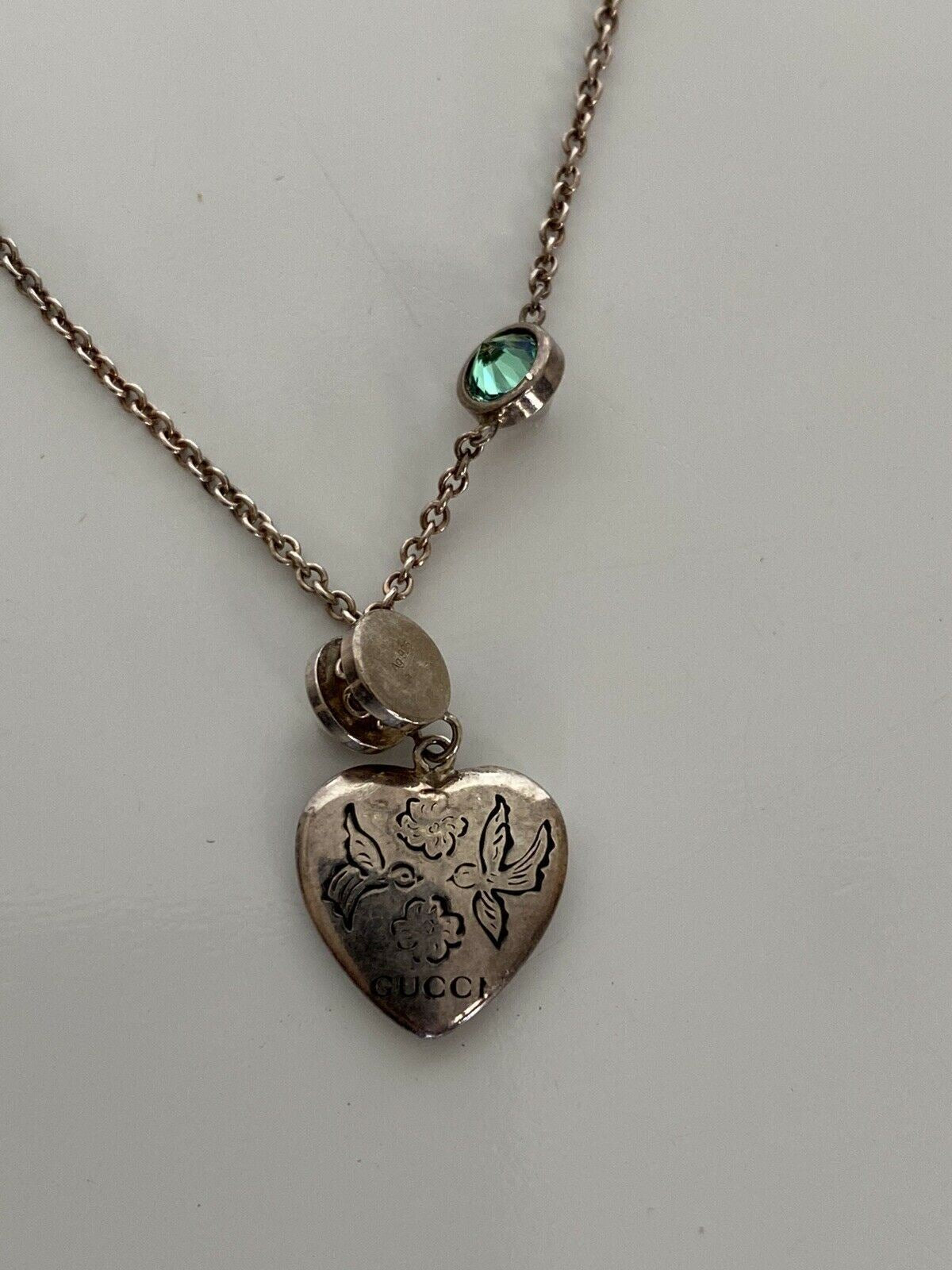 NEW Gucci Necklace Pendant Blind Pho Love Heart  Silver Sv925 Zirconia 502174