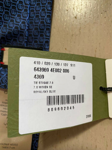 New  Gucci Mens GG Monogram Silk Neck Tie Blue made in Italy