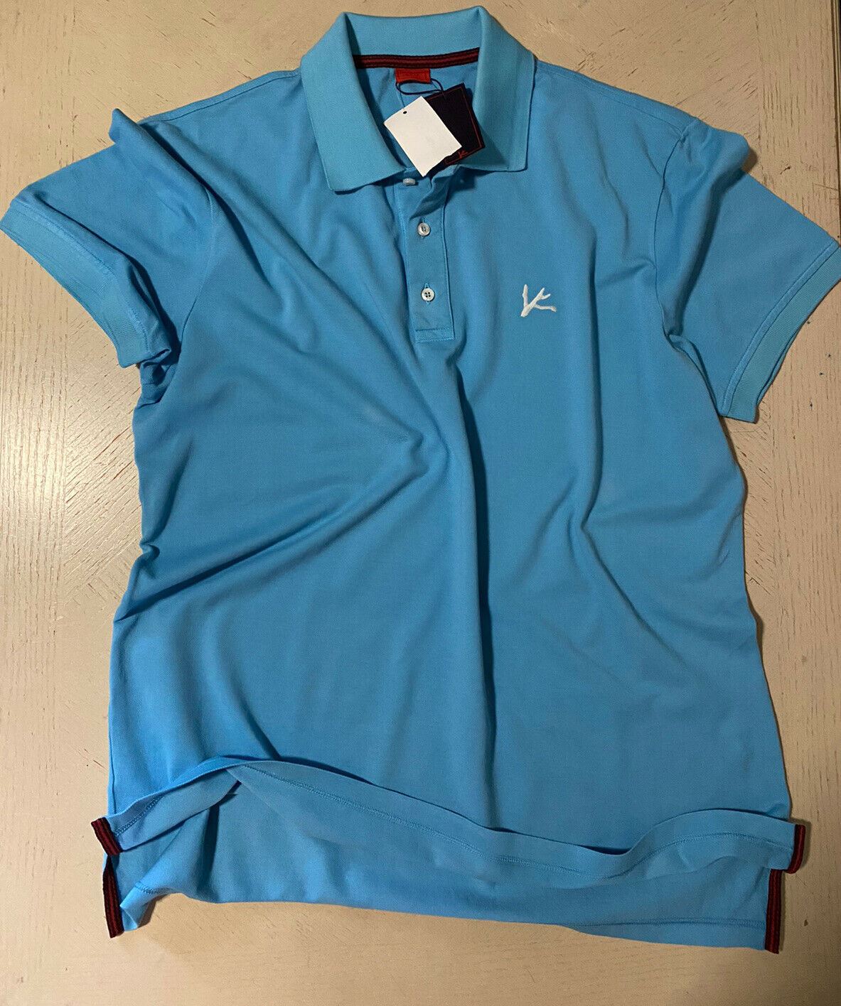 NWT $475 Isaia Short Sleeve Polo Shirt Color  TURQUOISE Size XL Italy