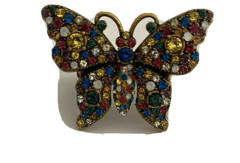 New Authentic GUCCI Women Crystal Studded Butterfly Ring Size M Italy