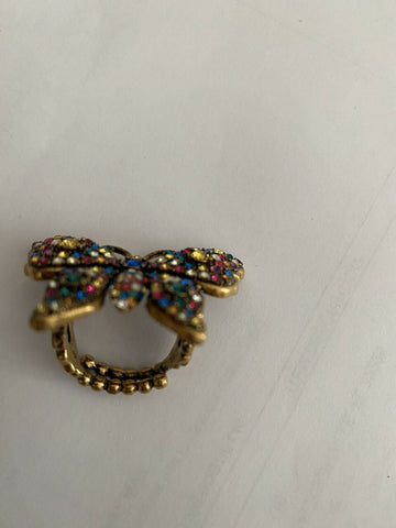 New Authentic GUCCI Women Crystal Studded Butterfly Ring Size M Italy