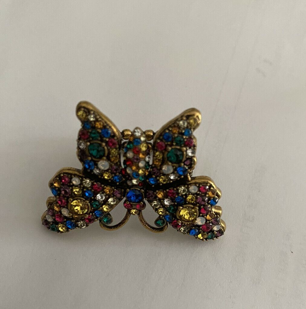 New Authentic GUCCI Women Crystal Studded Butterfly Ring Size M Italy