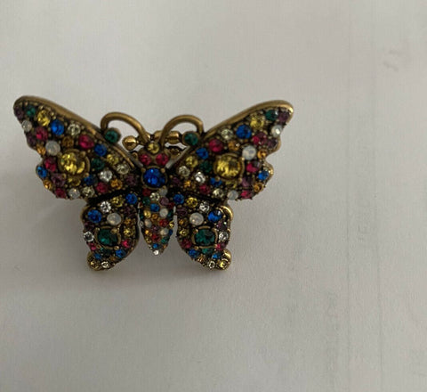 New Authentic GUCCI Women Crystal Studded Butterfly Ring Size M Italy