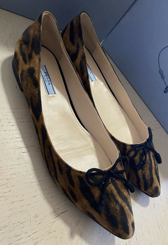 NIB $ 620 PRADA Damen-Ballerinas aus Wildleder mit Leopardenmuster, 9 US/39 Eu, Italien