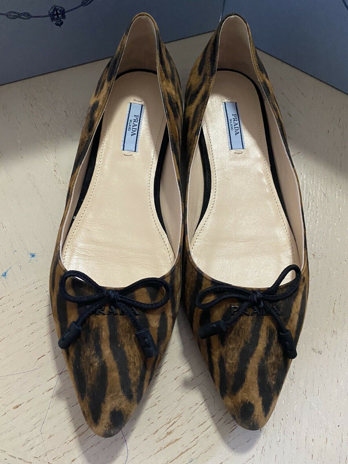 NIB $620 PRADA Women Leopard-Print Suede Ballet Flats Shoes 9 US/39 Eu Italy