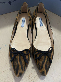 NIB $ 620 PRADA Damen-Ballerinas aus Wildleder mit Leopardenmuster, 9 US/39 Eu, Italien
