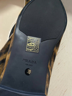 NIB $ 620 PRADA Damen-Ballerinas aus Wildleder mit Leopardenmuster, 9 US/39 Eu, Italien