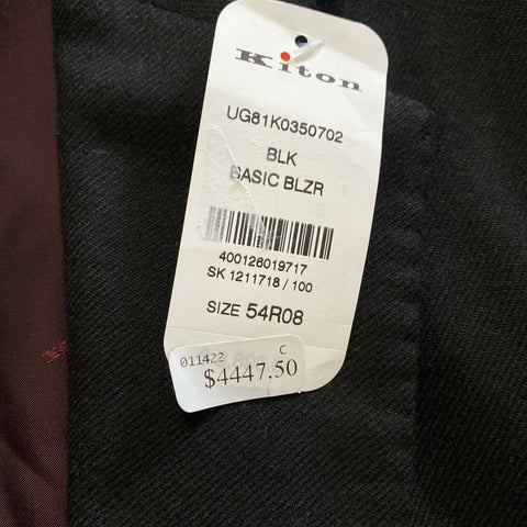 Neu mit Etikett: 8895 $ Kiton Herren Kaschmir Sportmantel Blazer Jacke Schwarz 44R US/54R Eu