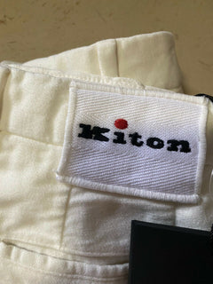 Neu mit Etikett: 1395 $ Kiton Herren-Hose aus Baumwolle und Kaschmir, Creme, 34 US (50 Eu) Italien