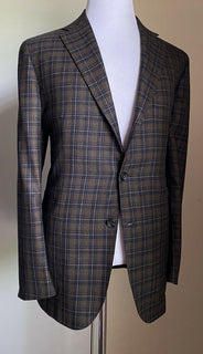 Neu mit Etikett: 9295 $ Kiton Herren-Sportmantel, Blazer, Kaschmir, kariert, Braun, 44R US/54 Eu