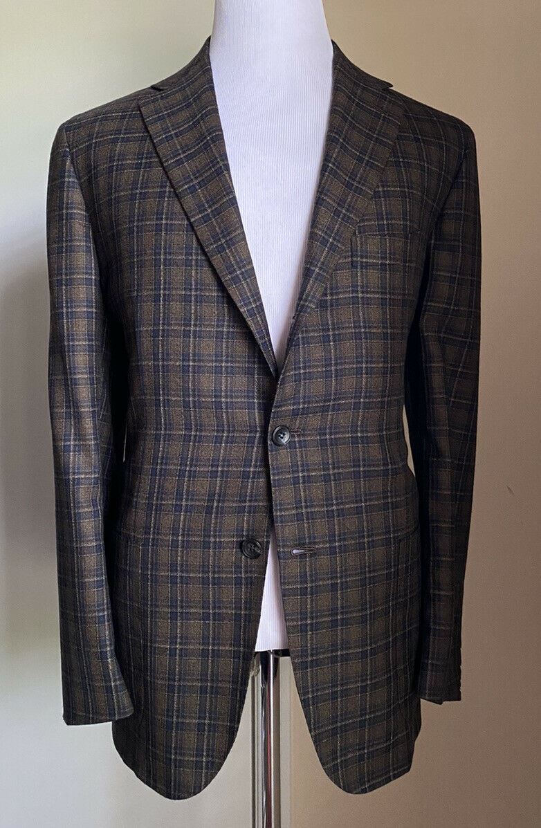 NWT $9295 Kiton Мужское спортивное пальто в кашемировую клетку, пиджак, коричневый 44R, США/54 ЕС