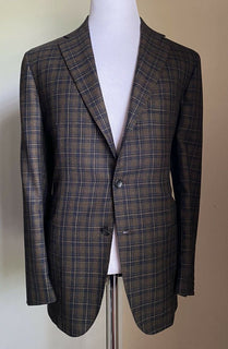 Neu mit Etikett: 9295 $ Kiton Herren-Sportmantel, Blazer, Kaschmir, kariert, Braun, 44R US/54 Eu