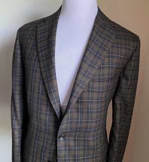 Neu mit Etikett: 9295 $ Kiton Herren-Sportmantel, Blazer, Kaschmir, kariert, Braun, 44R US/54 Eu
