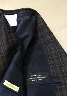Neu mit Etikett: 9295 $ Kiton Herren-Sportmantel, Blazer, Kaschmir, kariert, Braun, 44R US/54 Eu