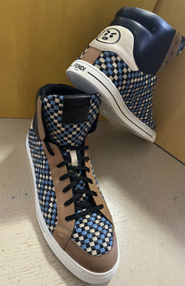 New $1000 Fendi Men Woven Leather High-Top Sneakers Shoes Multicolor 12 US/11 UK