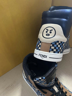 New $1000 Fendi Men Woven Leather High-Top Sneakers Shoes Multicolor 12 US/11 UK