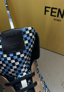 New $1000 Fendi Men Woven Leather High-Top Sneakers Shoes Multicolor 12 US/11 UK