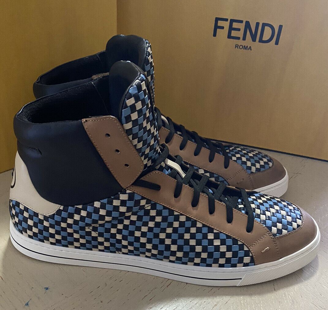 New $1000 Fendi Men Woven Leather High-Top Sneakers Shoes Multicolor 12 US/11 UK