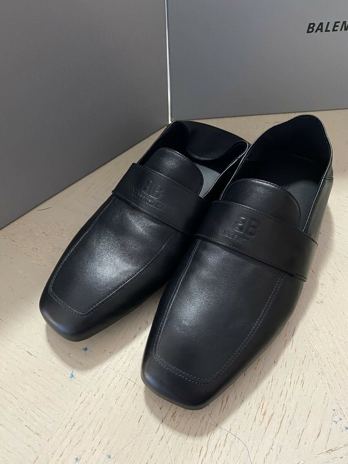 Neu $750 Balenciaga Iconic Mokassin Leder Loafers Schuhe Sandale Schwarz 7 US/40 E