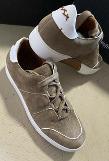 Neue $850 Ermenegildo Zegna Couture Wildleder/Leder Sneakers Schuhe LT Brown 10,5 US