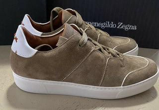 Neue $850 Ermenegildo Zegna Couture Wildleder/Leder Sneakers Schuhe LT Brown 10,5 US
