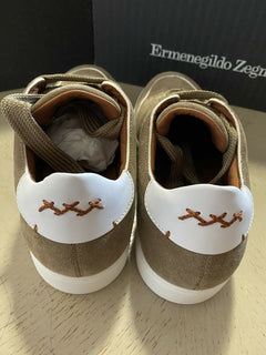Neue $850 Ermenegildo Zegna Couture Wildleder/Leder Sneakers Schuhe LT Brown 10,5 US