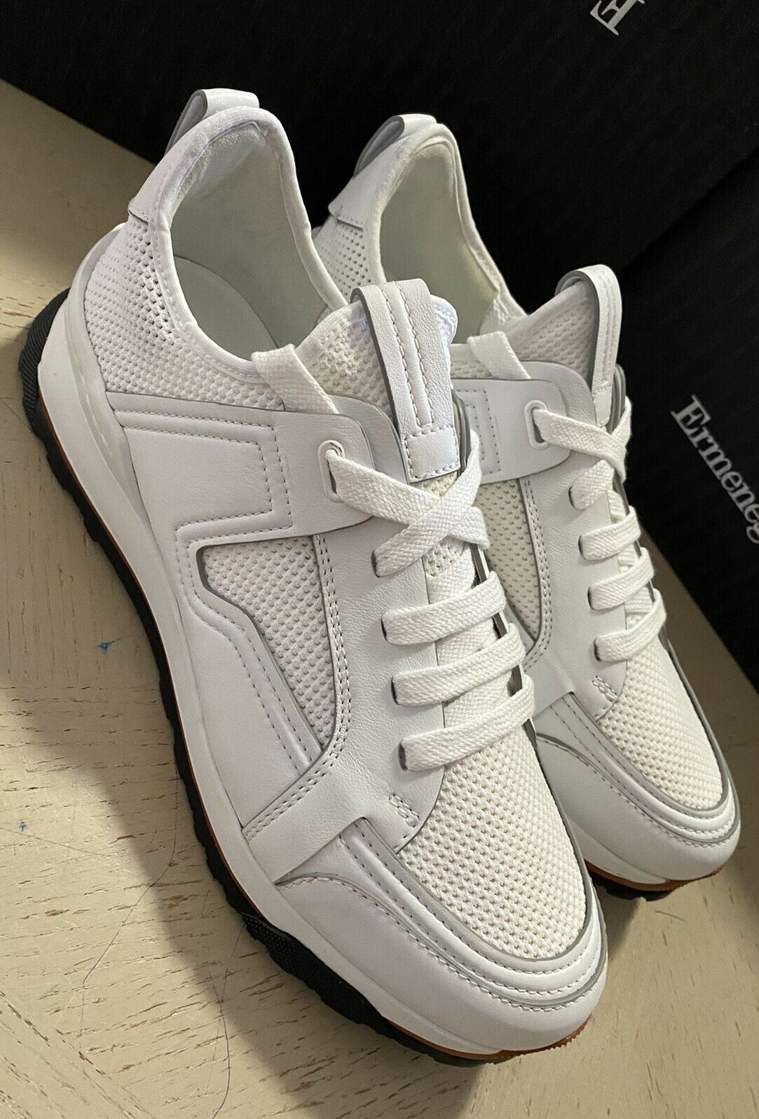 New $775 Ermenegildo Zegna Leather Sneakers Shoes White 10.5 US Italy