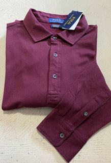 Neu mit Etikett: Polo Ralph Lauren Herren-Langarm-Poloshirt, Burgunderrot, Größe XL