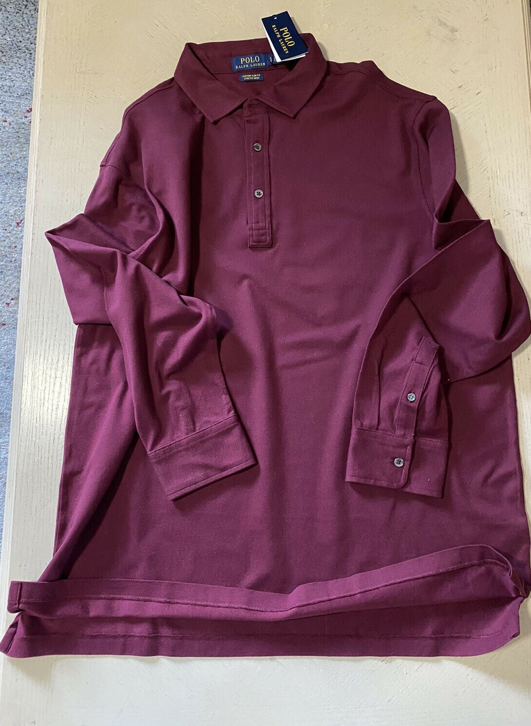 NWT Polo Ralph Lauren Mens Long Sleeve Polo Shirt Burgundy Size XL