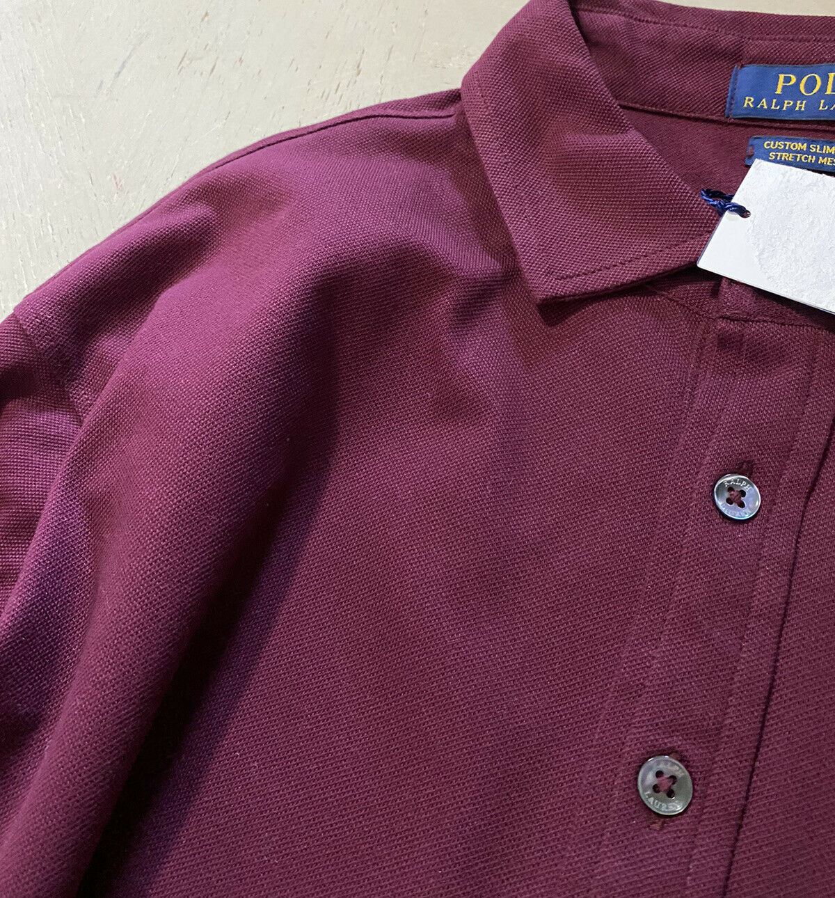 Neu mit Etikett: Polo Ralph Lauren Herren-Langarm-Poloshirt, Burgunderrot, Größe XL