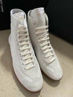 NIB $ 595 Saint Laurent Herren Mid Top Leder/Wildleder Sneakers Schuhe Milch 9,5 US/42,5