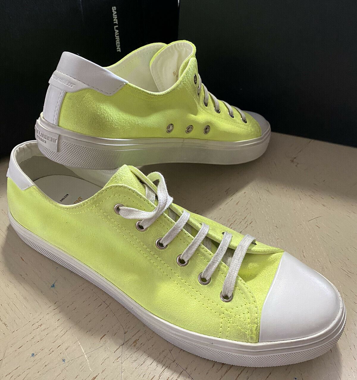 NIB Saint Laurent Men’s Suede Sneakers Shoes Yellow/White 10.5 US/43.5 Eu Italy