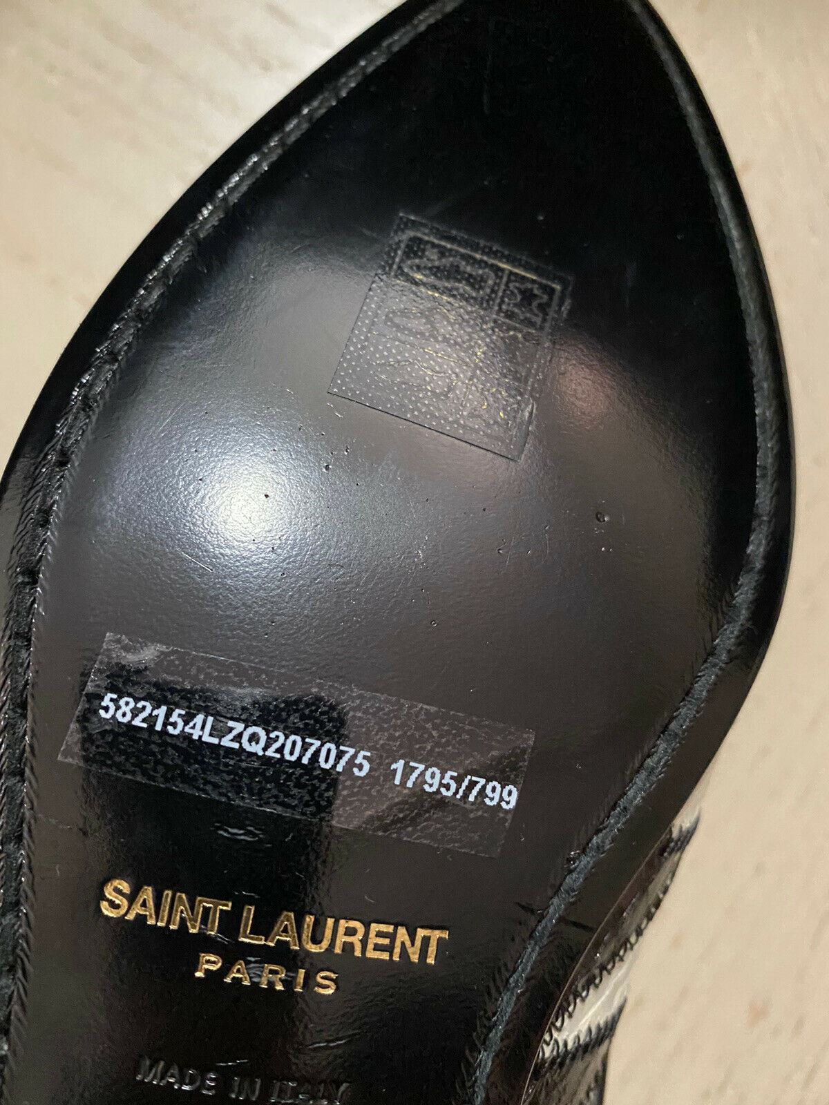 NIB $1795 Saint Laurent Женские кожаные туфли из питона черного/слоновой кости 8 США (38 евро)