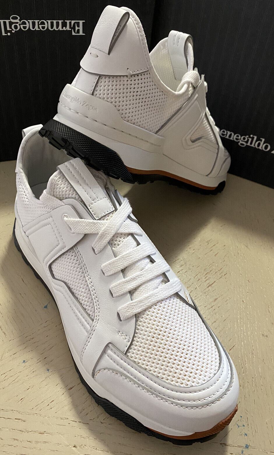 New $775 Ermenegildo Zegna Leather Sneakers Shoes White 11.5 US Italy