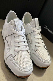 Neue 775 $ Ermenegildo Zegna Leder-Sneakers Schuhe Weiß 11,5 US Italien