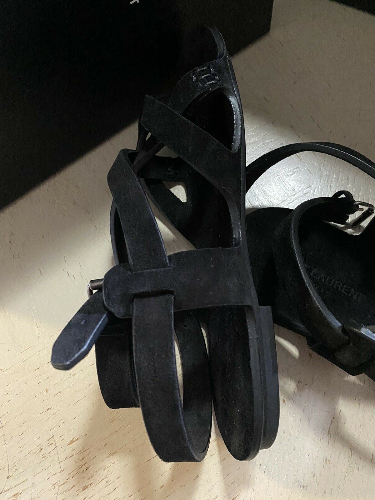 NIB $645 Saint Laurent Suede Sandal Shoes Black 8 US/38 Eu Italy