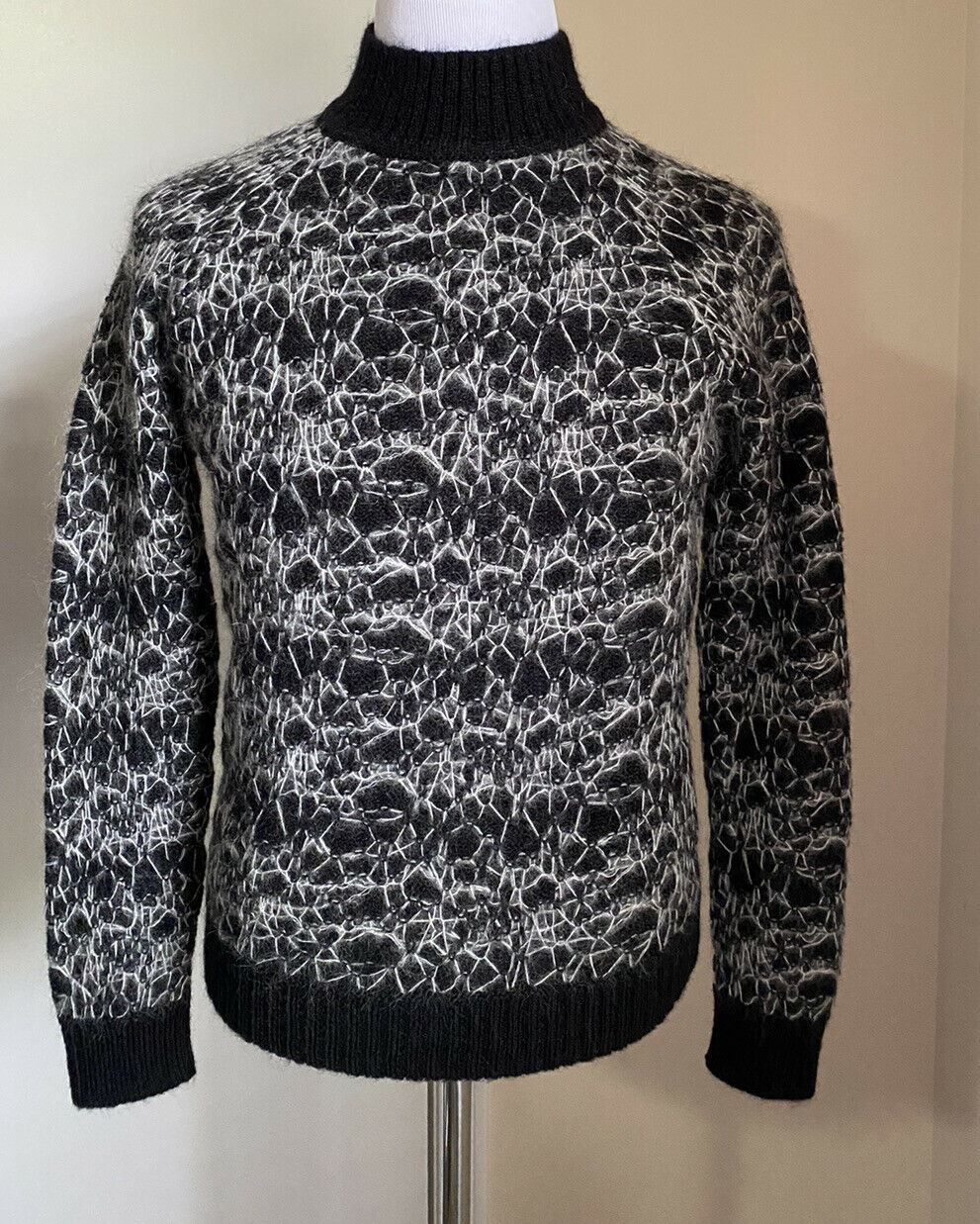 NWT $1090 Saint Laurent Men Round Neck Sweater Pullover Black/White L Italy