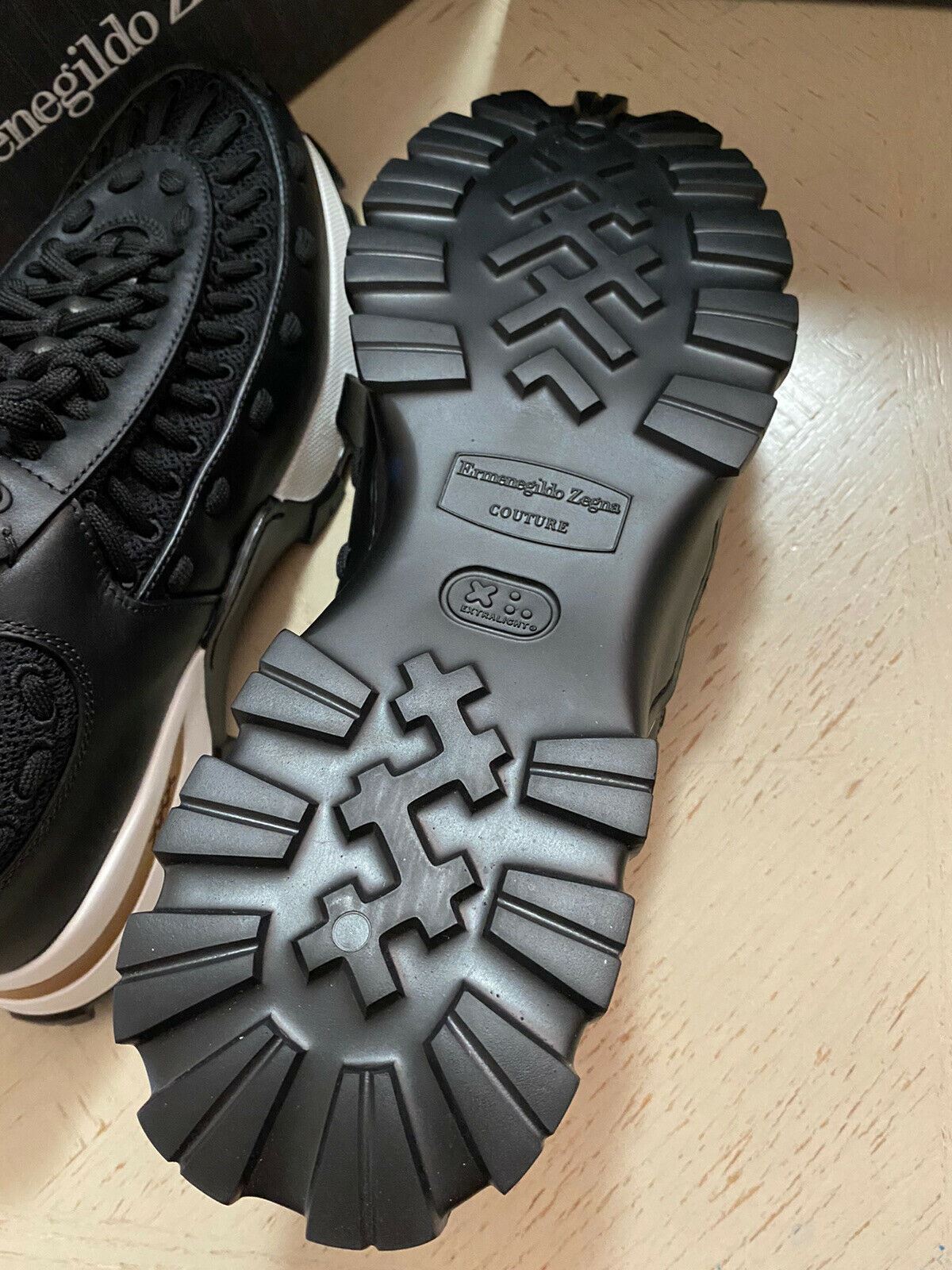 Neue 795 $ Ermenegildo Zegna Couture Leder-Sneakers Schuhe Schwarz 11 US Italien