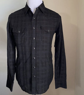 Neu mit Etikett: 850 $ Saint Laurent Slim Fit Westernhemd für Herren in glänzendem Schwarz XL Italien