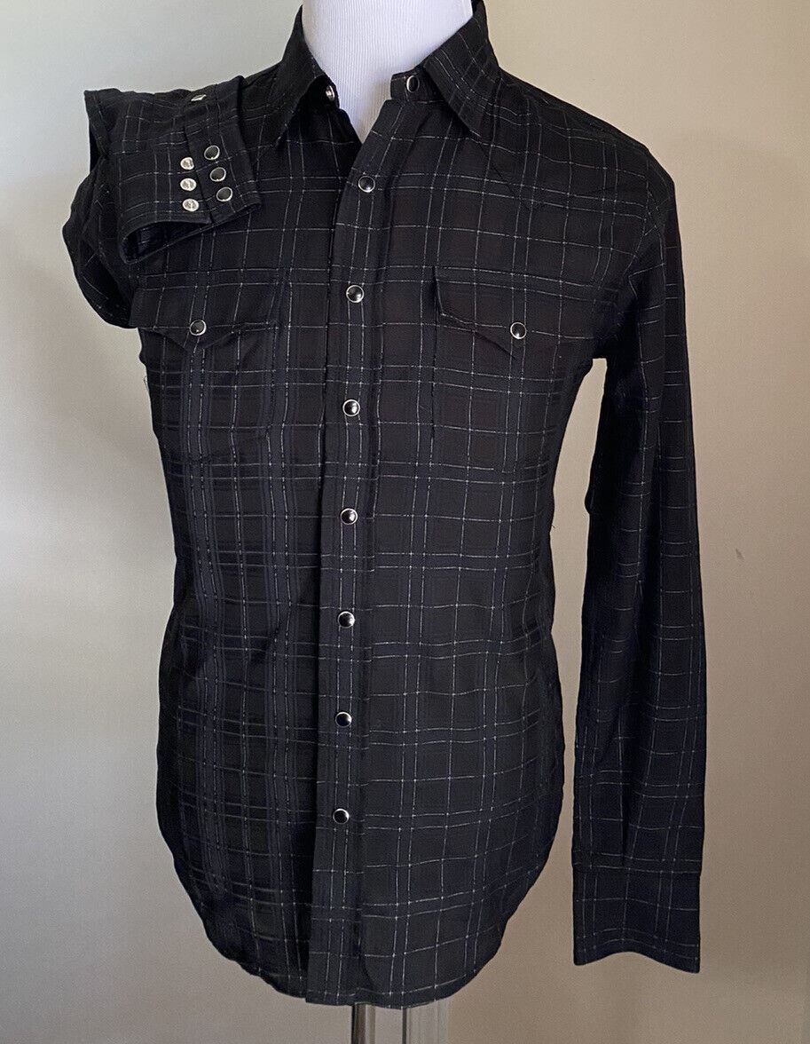 Neu mit Etikett: 850 $ Saint Laurent Slim Fit Westernhemd für Herren in glänzendem Schwarz XL Italien