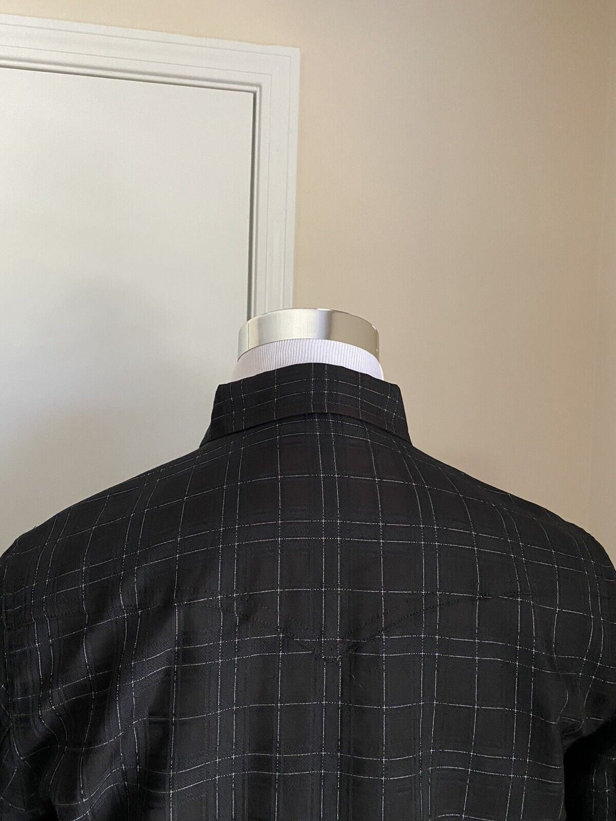 Neu mit Etikett: 850 $ Saint Laurent Slim Fit Westernhemd für Herren in glänzendem Schwarz XL Italien