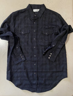 Neu mit Etikett: 850 $ Saint Laurent Slim Fit Westernhemd für Herren in glänzendem Schwarz XL Italien