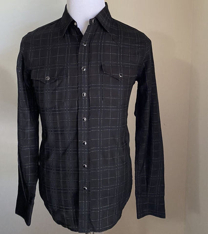 NWT $850 Saint Laurent Mens Slim Fit Western Shirt In Shiny Black S taly