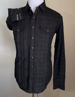 NWT $850 Saint Laurent Mens Slim Fit Western Shirt In Shiny Black S taly