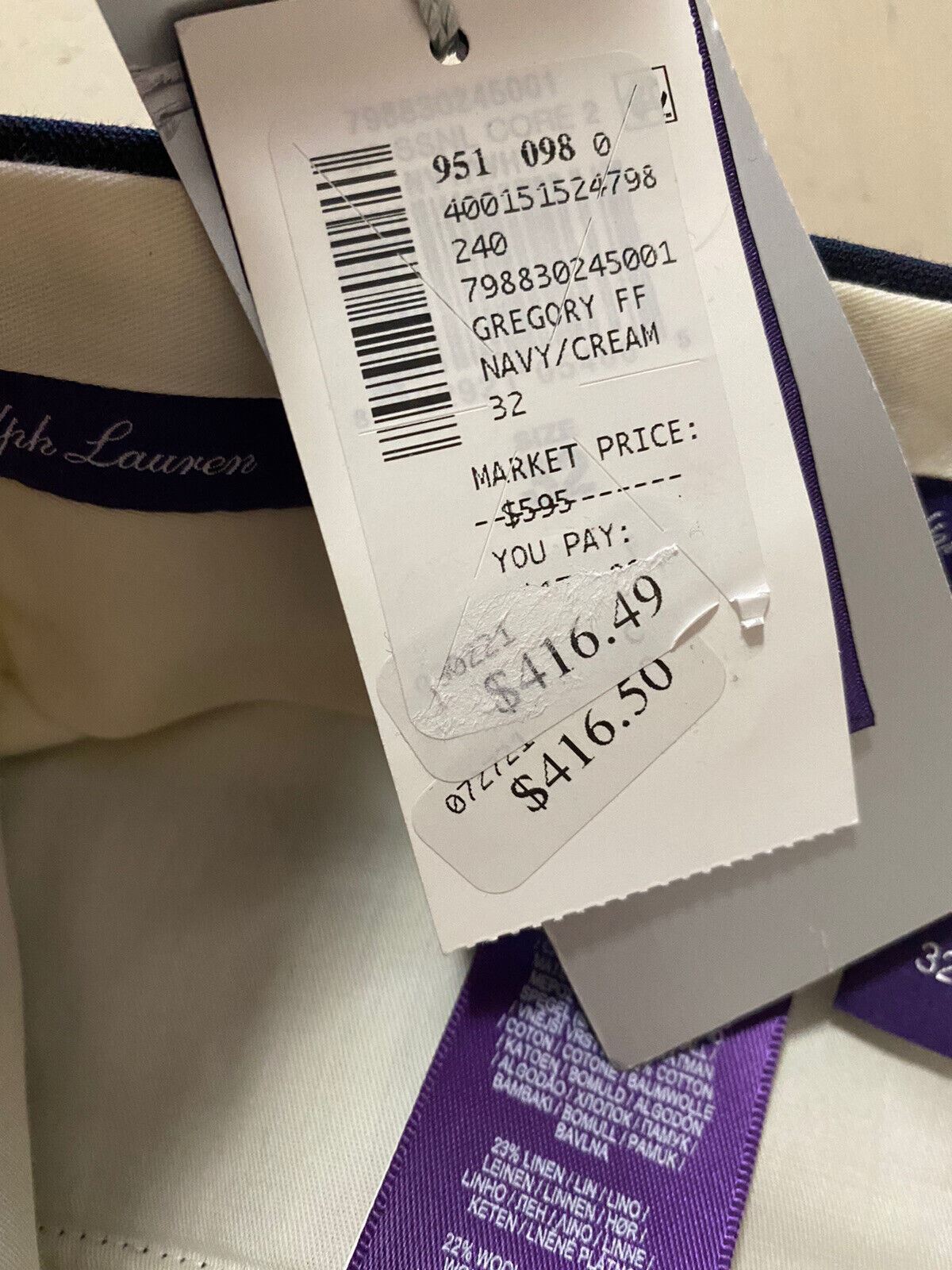Neu mit Etikett: 595 $ Ralph Lauren Purple Label Herrenhose Navy 32 US (48 Euro) Italien