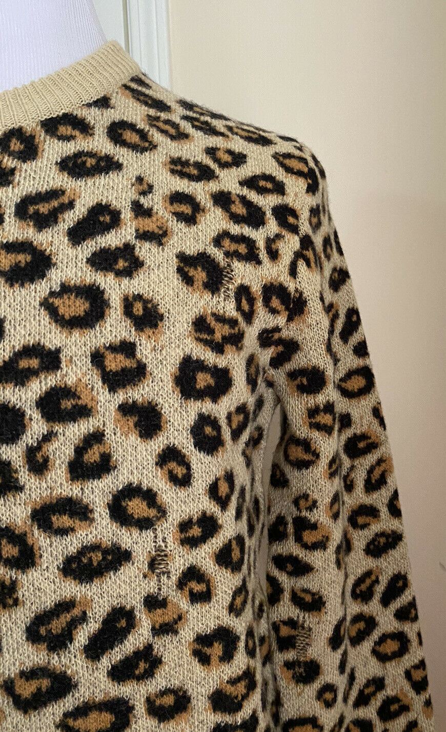 СЗТ $1960 Gucci Мужской шерстяной жаккардовый свитер с круглым вырезом Светло-коричневый/черный XS Италия