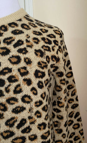 NWT $1960 Gucci Men Wool Jacquard Knit Crewneck Sweater Camel/Black XS Italy
