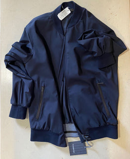 Neue $2450 Ermenegildo Zegna Bomberjacke mit Reißverschlusstaschen und Ärmeln, Marineblau, 40 US/50 Eu Ita